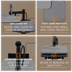 Manual Heat Press Machine 15" x 15" 230V - (2 Colors) & Free Mini Heat Press