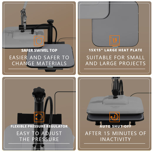 Manual Heat Press Machine 15" x 15" 230V - (2 Colors) & Free Mini Heat Press