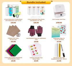 Auto Tumbler Heat Press Machine  +Super Valued Bundle(30pcs Sublimation Paper+4Pack Glasses 16oz+4Pack Tumbler Blank- 20oz+Sticker Paper*30+HTV*5+Adhesive Vinyl*14+PTFE Teflon+Heat Tape+Gloves≥£129) - Shipping on Nov. 3