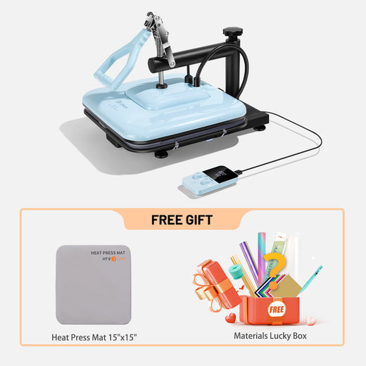 Manual Heat Press Machine 15" x 15" 230V - (2 Colors) & Free Materials