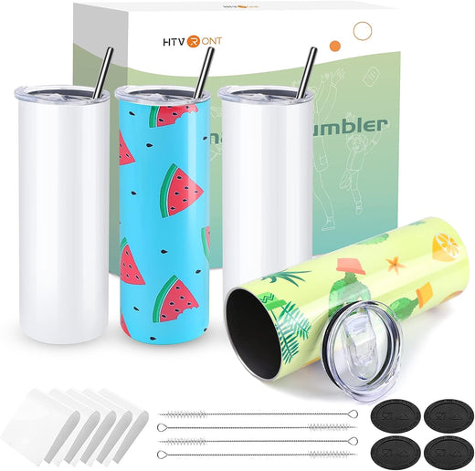 Sublimation Tumbler Blank with Sublimation Paper -  Skinny Straight - 20 OZ（ 4 Pack）