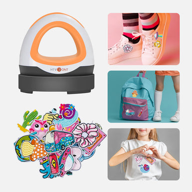 HTVRONT Mini Heat Press Machine & 20 Pack Embroidered Iron-On Repair Patches for Clothes