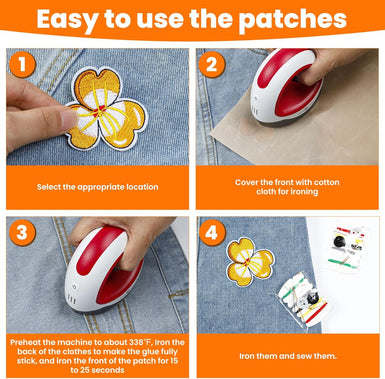 HTVRONT Mini Heat Press Machine & 20 Pack Embroidered Iron-On Repair Patches for Clothes