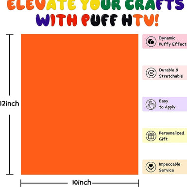 Multicolor Puff Vinyl Heat Transfer - 8 Sheets Assorted Colors (12“x10")