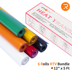 Heat Transfer Vinyl Bundle - 12"x5 Ft (6 Assorted Colors)
