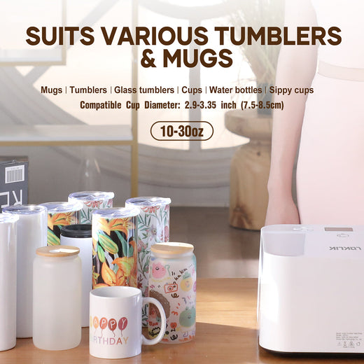 [Buy Bundle get Free Mini2 Machine] Auto Tumbler Heat Press Machine 230V +(Sublimation Paper*150+Sublimation Glass 16oz*4+20rolls HTV vinyl-20colors+ Sublimation HTV+Sticker Paper*30+Color-Changing Adhesive Vinyl*6+Tools≥￡151)