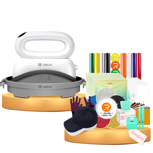[Premium Bundle] Hat Heat Press Machine+Premium Bundle(Baseball Cap*2+HTV*10+PUFF HTV*8+Glitter HTV *5+Sumblimation Paper*25+Sumblimation HTV*5+Transfer paper*10+PTFE Teflon Sheet*2+Tools+1Pair Gloves≥￡90)
