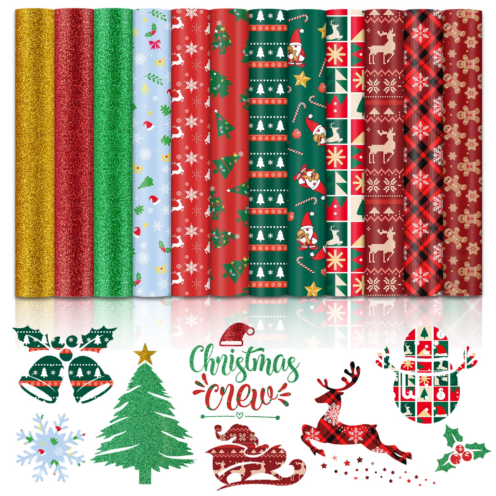 2025 Models Christmas Patterned Heat Transfer Vinyl Bundle 13 Sheets 12"x10"