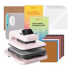 [Essential Budle] Auto Heat Press Machine 2 + Heat Press Accessories Bundle 52 Pcs - Pastel Pink
