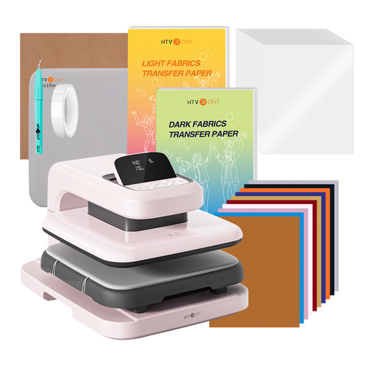 [Essential Budle] Auto Heat Press Machine 2 + Heat Press Accessories Bundle 52 Pcs - Pastel Pink