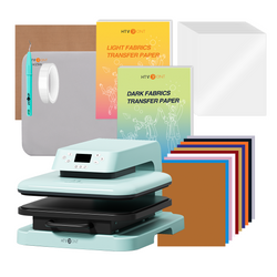 [Essential Budle] Auto Heat Press Machine + Heat Press Accessories Bundle 52 Pcs - Light Blue