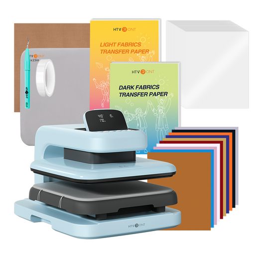 [Essential Bundle] HTVRONT Auto Heat Press 2 + Heat Press Accessories Bundle - Bubble Blue