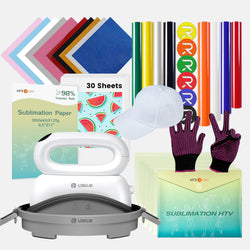 [Easter Offer]Hat Heat Press Machine+HTV&Sublimation Bundle (Puff HTV*8+Baseball Cap Blank*1+Glitter HTV *5+Sublimation Paper*30+Sublimation HTV*5+PTFE Teflon Sheet*1+1Pair Gloves≥￡73)