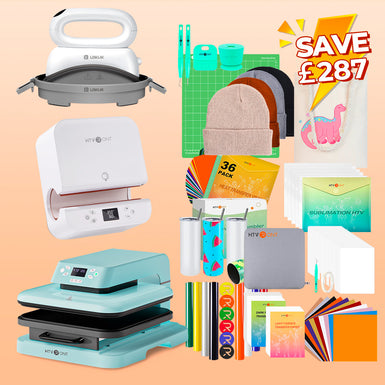 [All in one]HTVRONT Auto Heat Press15"x15"+Tumbler Press+Hat Press Machine+All in Bundle(Canvas Tote Bag*1+Hat Blank*4+Tumbler 20oz*4+10sheets HTV+36 sheets HTV+PUFF HTV*9+Sumblimation Paper*25+Sumblimation HTV*5+Transfer paper*10+Tools≥￡177)
