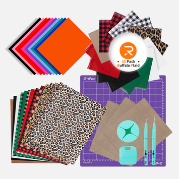 [Christmas HTV Bundle] 13 Sheets Christmas HTV & Buffalo Plaid HTV 12"x10" 15 Packs & HTV 12"x10" 20 Pack & Teflon Sheet 16"x12" 3 Sheets & Tools 4 Pcs
