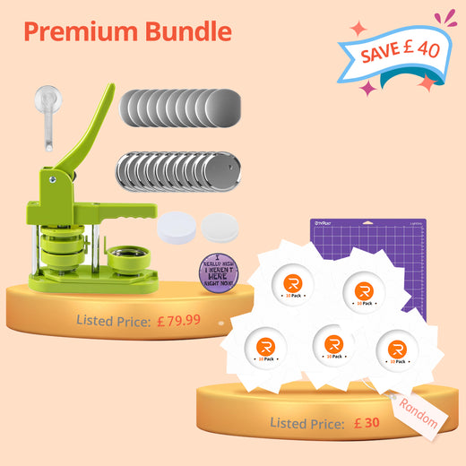 [Premium Bundle] Button Maker Machine 58mm & Great Value Box(110pcs Button Supplies+50sheets Printable waterproof Vinyl+Cutting Mat≥￡30）