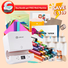 [Buy Bundle get Free Mini2 Machine] Auto Tumbler Heat Press Machine 230V+Super Valued Bundle(Sublimation Paper*150+Sublimation Glass 16oz*8+20rolls HTV vinyl-20colors+Sublimation HTV*5+Sticker Paper*20+Adhesive Vinyl*12+Tools≥￡164)
