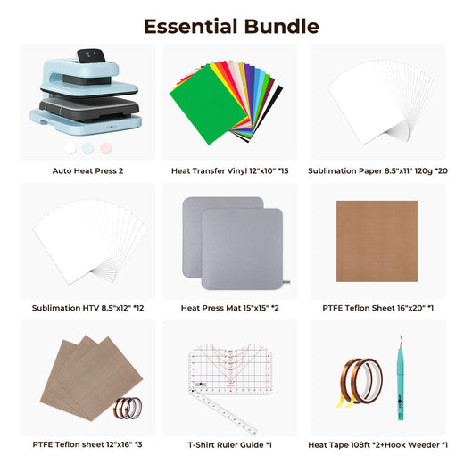[Essential Bundle] HTVRONT Auto Heat Press 2 + Heat Press Accessories Bundle - Pastel Pink