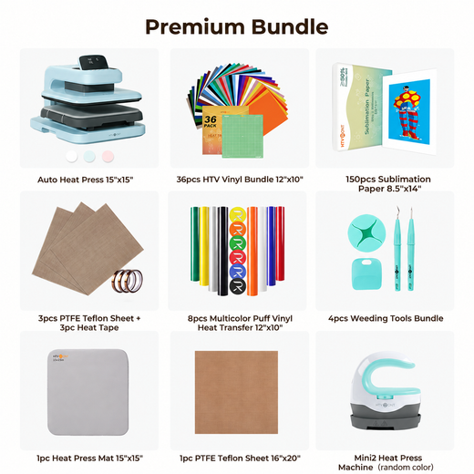 [Premium Bundle] HTVRONT Auto Heat Press 2 + Heat Press Accessories Premium Bundle - Daisy White