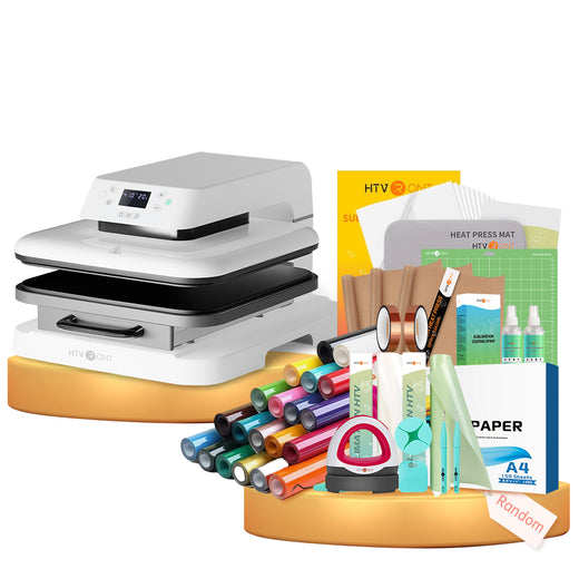 [All-in Bundle] HTVRONT Auto Heat Press Machine 15" x 15"  230V + 20 rolls HTV 12"x3ft + 150 sheets Sublimation Paper 8.5"x11" + Mini Heat Press Machine + Multi Materials Bundle