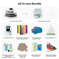 [All-in-One Bundle] HTVRONT Auto Heat Press 2 + HTVRONT Tumbler Heat Press + HTVRONT A300 Hat Heat Press + Accessories Bundle