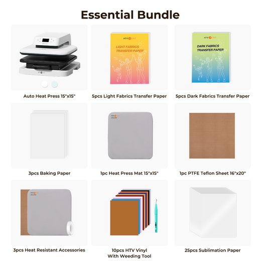 [Essential Bundle] HTVRONT Auto Heat Press + Heat Press Accessories Bundle - White
