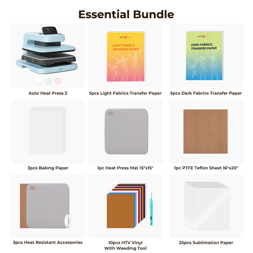 [Essential Budle] Auto Heat Press Machine 2 + Heat Press Accessories Bundle 52 Pcs - Bubble Blue