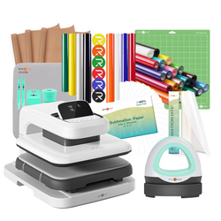 [Ultimate Premium Bundle]HTVRONT Auto Heat Press 2+Premium Bundle(Multicolor HTV Roll*20+150 sheets Sublimation Paper A4+Sublimation HTV Roll+PUFF HTV*8+Mini Heat Press Machine+Heat Press Mat+Cutting Mat+Weeding Tools≥165￡)