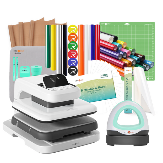 [Ultimate Premium Bundle]HTVRONT Auto Heat Press 2+Premium Bundle(Multicolor HTV Roll*20+150 sheets Sublimation Paper A4+Sublimation HTV Roll+PUFF HTV*8+Mini Heat Press Machine+Heat Press Mat+Cutting Mat+Weeding Tools≥165￡)