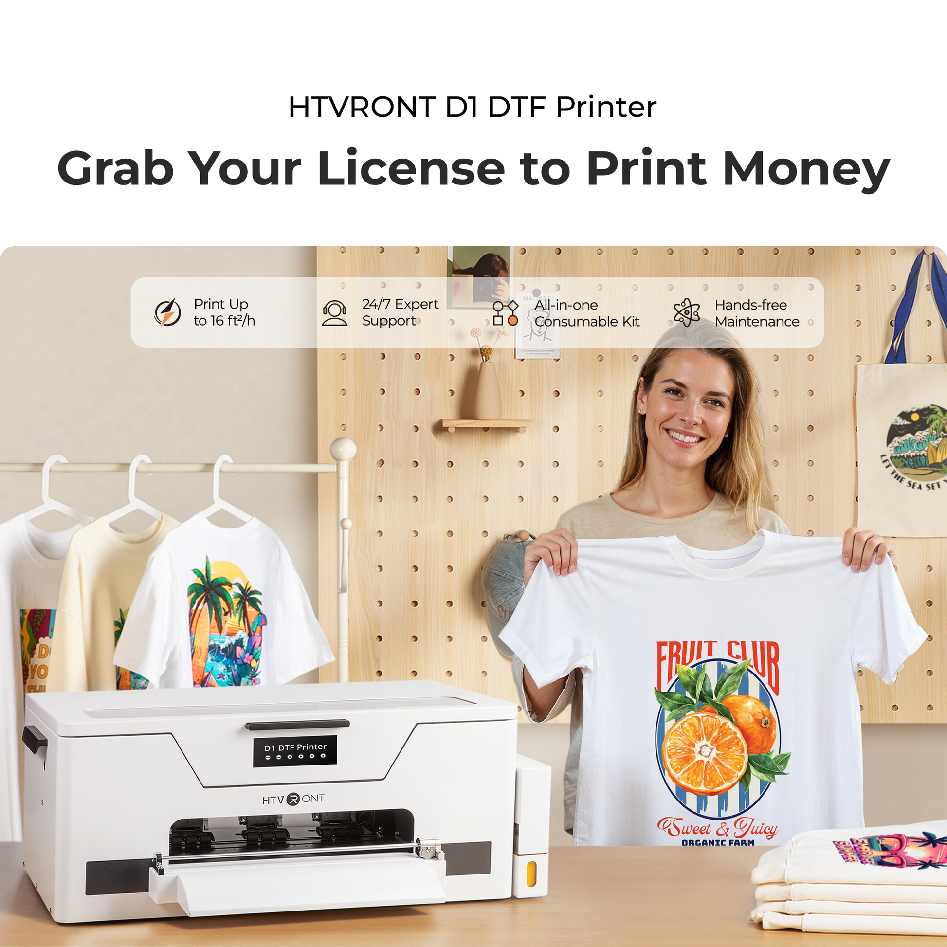HTVRONT D1 DTF Printer Standard Kit( Includes DTF Ink 250ml x 6, Transfer Film Roll 13"x328ft, DTF Cleaner Ink 250ml*4, Flight Box)