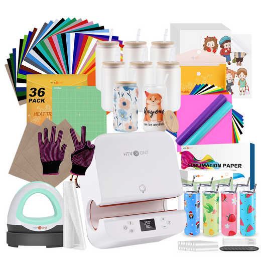 [All-in Bundle]Auto Tumbler Heat Press Machine+All-in Bundle(Sublimation Paper*150+Tumbler Blanks +Mugs+Mini Heat Press 2 Machine+Sticker Paper*20+White Glitter HTV+Permanent Vinyl*14+Tools≥￡255) - Shipping on Nov. 3