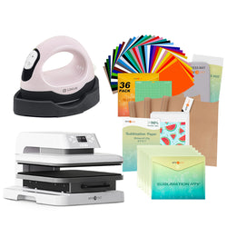[All in bundle]HTVRONT Auto Heat Press15“x15”+Mini3 Heat Press Machine+All In Bundle(Multicolor HTV*36+Sumblimation Paper*30+Sumblimation HTV*5+PTFE Teflon Sheet*3+Heat Press Mat+Cutting Mat+Weeding Tools≥￡70)