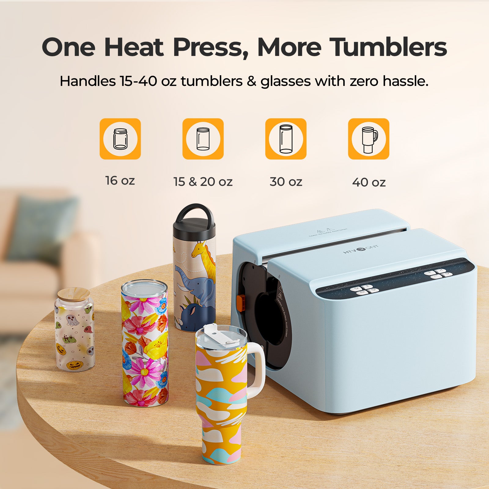 A200 tumbler heat press available for 16oz to 40oz tumblers