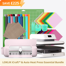 [iCraft & Heat Press Bundle ] LOKLiK iCraft™ Cutting Machine + Auto Heat Press 15"x15" + Accessories Bundle(20 rolls HTV, 36 sheets HTV, essential tools)