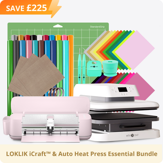 [iCraft & Heat Press Bundle ] LOKLiK iCraft™ Cutting Machine + Auto Heat Press 15"x15" + Accessories Bundle(20 rolls HTV, 36 sheets HTV, essential tools)