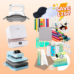 [All in one]HTVRONT Auto Heat Press 2+Tumbler Heat Press+Hat Heat Press+All in One Bundle(Multicolor HTV Roll*20+150 sheets Sublimation Paper A4+Sublimation HTV Roll+PUFF HTV*8+Tumbler Blanks*4+Canvas Bags*6+Cap*2+Tools≥237 ￡) - Shipping in mid-November.