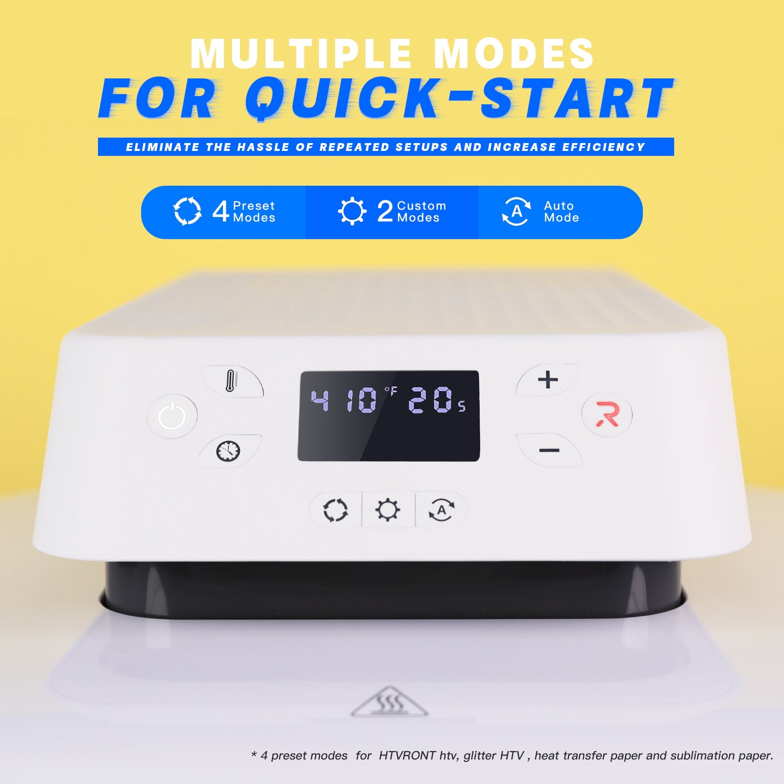 White Auto Heat Press 1 with digital display on a yellow background