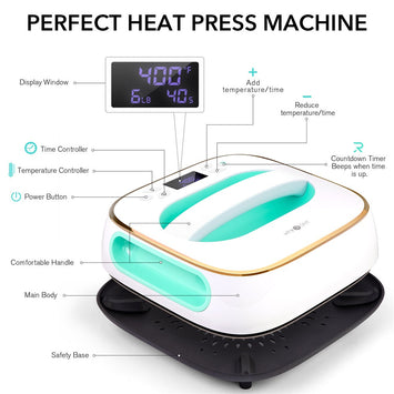 [Starter Kit]Easy Heat Press Machine - 10"X10"&Starter Kit(10sheets HTV +30pc Sublimation paper+ Heat Press Mat +Cutting Mat+Teflon Sheet*3 ≥￡42)