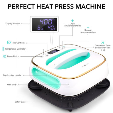 [Starter Kit]T shirt Heat Press Machine - 10"X10"&Starter Kit(10sheets HTV +25pc Sublimation paper+10pcs Heat Transfer Paper+ Heat Press Mat +4pc Weeding Tools ≥￡45)