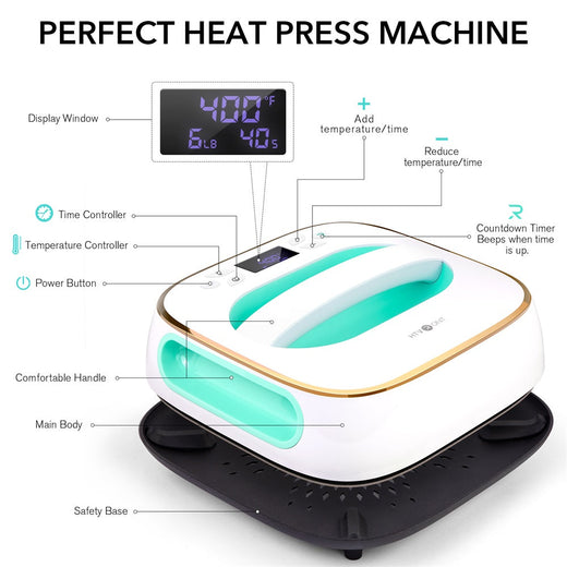 [Starter Kit]Easy Heat Press Machine - 10"X10"&Starter Kit(10sheets HTV +30pc Sublimation paper+ Heat Press Mat +Cutting Mat+Teflon Sheet*3 ≥￡42)