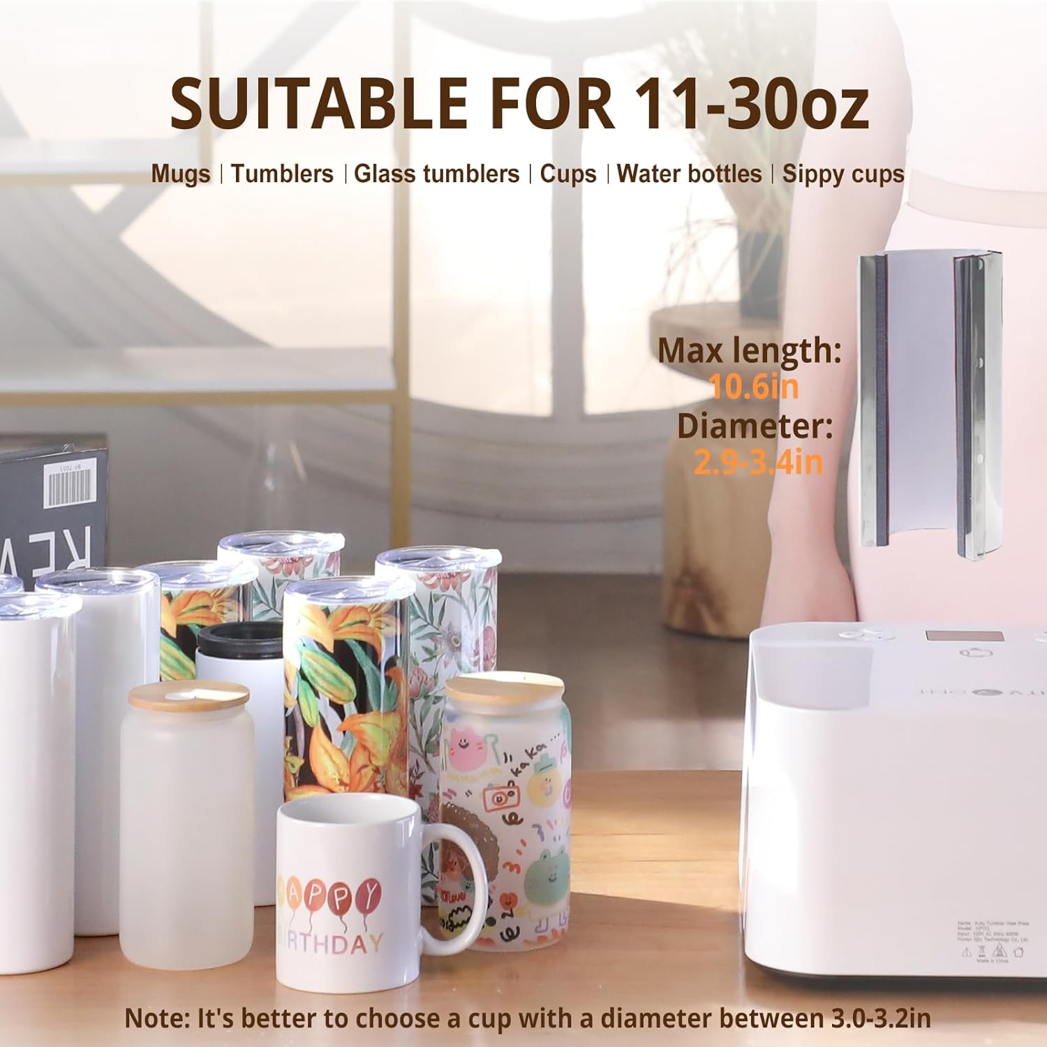 HTVRONT Auto Tumbler Heat Press 230V - Suits Various Tumbler,Mug,Glass,Cup&Bottle 10-30oz