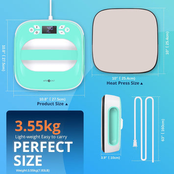 [Starter Kit]T Shirt Heat Press Machine - 10"X10"&Starter Kit(HTV Vinyl*10+Sublimation paper*25+Heat Transfer Paper*10+ Heat Press Mat +Tools)