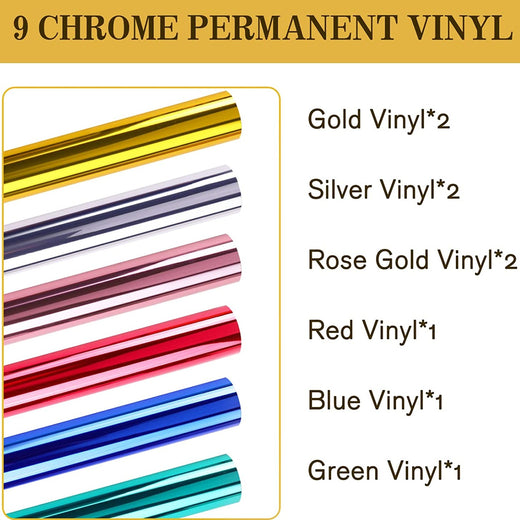 Metallic Vinyl Permanent Adhesive Chrome Vinyl - 9PCS 12"x12"