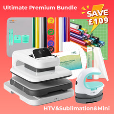 [Ultimate Premium Bundle]HTVRONT Auto Heat Press 2+Premium Bundle(Multicolor HTV Roll*20+150 sheets Sublimation Paper A4+Sublimation HTV Roll+PUFF HTV*8+Mini2 Heat Press Machine+Heat Press Mat+Cutting Mat+Weeding Tools≥165￡)