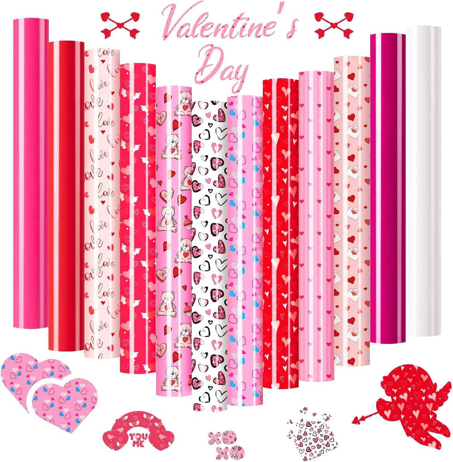 2026 Valentines Day Heat Transfer Vinyl 12"x10" 13 Pack
