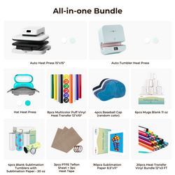 [All-in-one Bundle] Auto Heat Press + Tumbler Heat Press + Hat Heat Press + Accessories Bundle