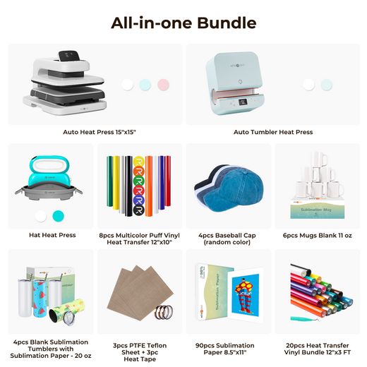 [All-in-one Bundle] Auto Heat Press 2 + Tumbler Heat Press + Hat Heat Press + Accessories Bundle