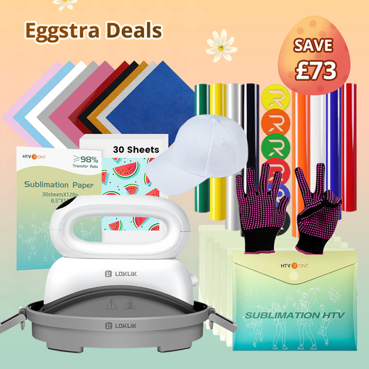 [Easter Offer]Hat Heat Press Machine+HTV&Sublimation Bundle (Puff HTV*8+Baseball Cap Blank*1+Glitter HTV *5+Sublimation Paper*30+Sublimation HTV*5+PTFE Teflon Sheet*1+1Pair Gloves≥￡73)