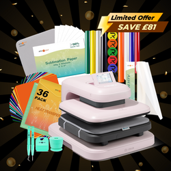 [Limited Offer]LOKLiK Auto Heat Press 2+HTV & Sublimation Essential Bundle(36 sheets HTV+150 sheets Sublimation Paper A4+Sublimation HTV Roll+PUFF HTV*8+Tools Bundle)