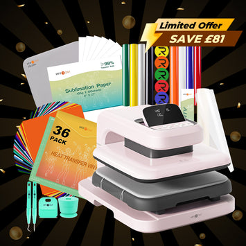 [Limited Offer]HTVRONT Auto Heat Press 2+HTV & Sublimation Essential Bundle(36 sheets HTV+150 sheets Sublimation Paper A4+Sublimation HTV Roll+PUFF HTV*8+Tools Bundle)